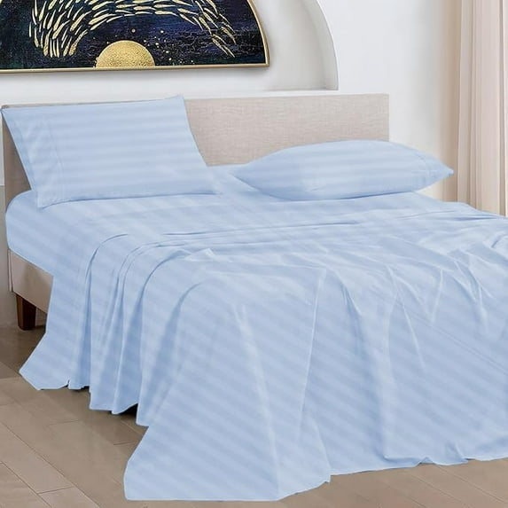100% Pure Egyptian Cotton 800 Thread Count Sheet Set, 4 Pc Set, Sateen Weave, Hotel Collection Soft Luxury Bedding, Fits Upto 21" Inch Deep Pocket (Light Blue Stripe, Full Size)