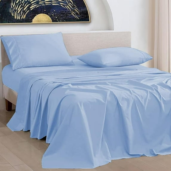 100% Pure Egyptian Cotton 800 Thread Count Sheet Set, 4 Pc Set, Sateen Weave, Hotel Collection Soft Luxury Bedding, Fits Upto 21" Inch Deep Pocket (Light Blue Solid, Twin-XL Size)