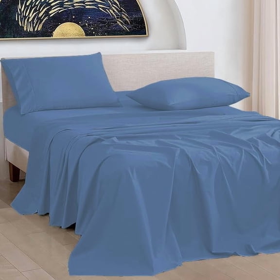 100% Pure Egyptian Cotton 800 Thread Count Sheet Set, 4 Pc Set, Sateen Weave, Hotel Collection Soft Luxury Bedding, Fits Upto 21" Inch Deep Pocket (Medium Blue Solid, Full Size)