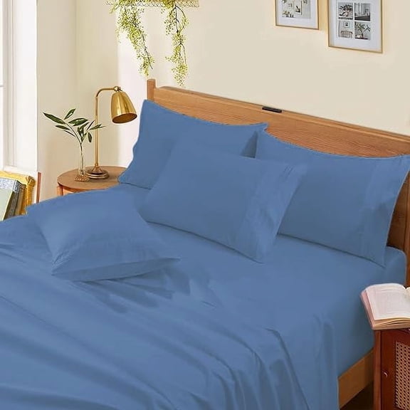 100% Pure Egyptian Cotton 800 Thread Count Sheet Set, 4 Pc Set, Sateen Weave, Hotel Collection Soft Luxury Bedding, Fits Upto 21" Inch Deep Pocket (Medium Blue Solid, Twin-XL Size)