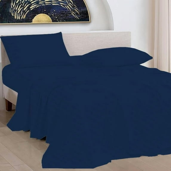 100% Pure Egyptian Cotton 800 Thread Count Sheet Set, 4 Pc Set, Sateen Weave, Hotel Collection Soft Luxury Bedding, Fits Upto 21" Inch Deep Pocket (Navy Blue Stripe, California King Size)