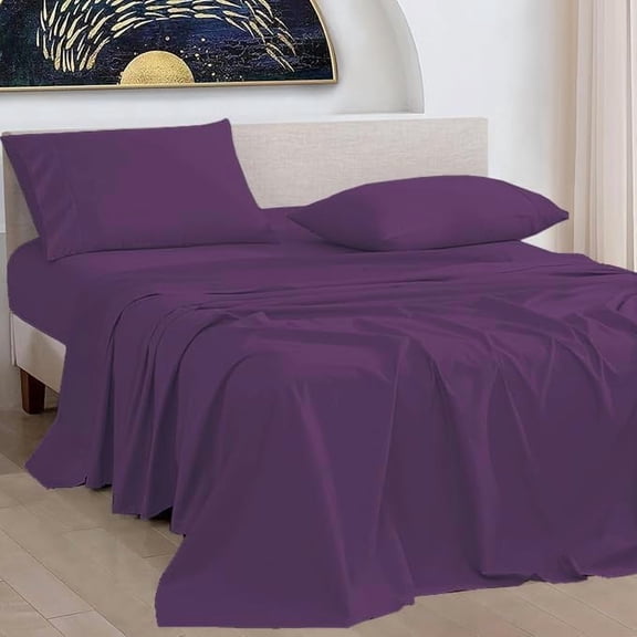 100% Pure Egyptian Cotton 800 Thread Count Sheet Set, 4 Pc Set, Sateen Weave, Hotel Collection Soft Luxury Bedding, Fits Upto 21" Inch Deep Pocket (Plum Solid, Full Size)