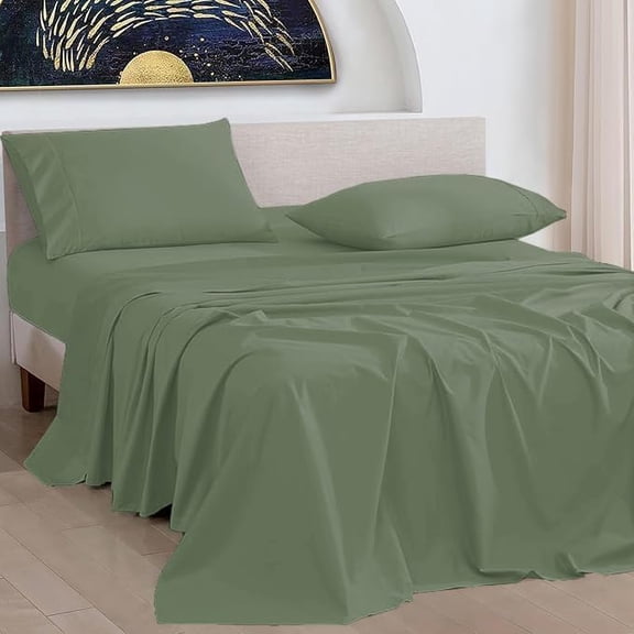100% Pure Egyptian Cotton 800 Thread Count Sheet Set, 4 Pc Set, Sateen Weave, Hotel Collection Soft Luxury Bedding, Fits Upto 21" Inch Deep Pocket (Sage Solid, Full Size)