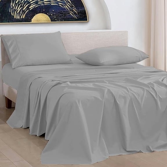 100% Pure Egyptian Cotton 800 Thread Count Sheet Set, 4 Pc Set, Sateen Weave, Hotel Collection Soft Luxury Bedding, Fits Upto 21" Inch Deep Pocket (Silver Solid, Queen Size)