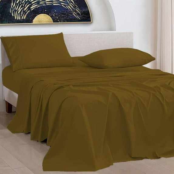 100% Pure Egyptian Cotton 800 Thread Count Sheet Set, 4 Pc Set, Sateen Weave, Hotel Collection Soft Luxury Bedding, Fits Upto 21" Inch Deep Pocket (Taupe Solid, Twin-XL Size)