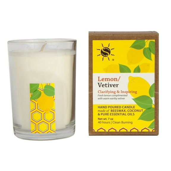 100% Pure Essential Oil Aroma Filled Candle in Glass, Lemon Vetiver