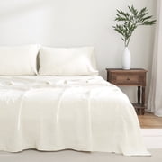 100% Pure French Linen Flat Sheet   Single Piece, Washed, Soft, Breathable, Natural, Eco-Friendly Cream