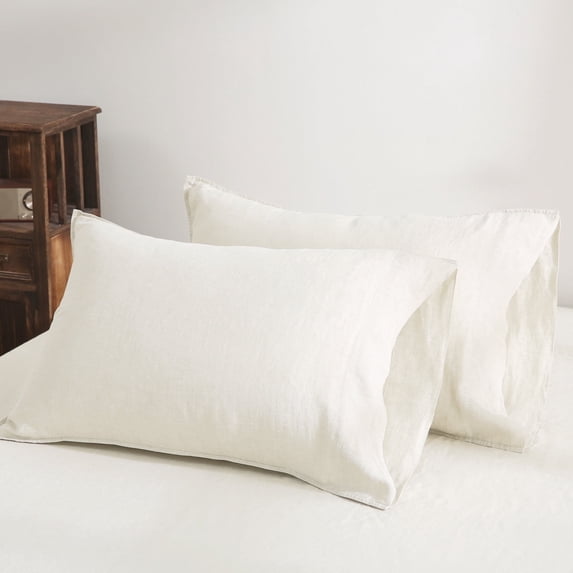 100% Pure French Linen Pillowcases Soft & Breathable Pillow Case Set of 2 - Cream 20x30 Inch
