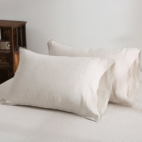 100% Pure French Linen Pillowcases Soft & Breathable Pillow Case Set of 2 - Natural 20x40 Inch