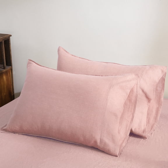 100% Pure French Linen Pillowcases Soft & Breathable Pillow Case Set of 2 - Pink 20x26 Inch