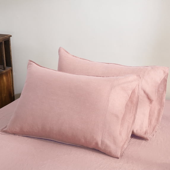 100% Pure French Linen Pillowcases Soft & Breathable Pillow Case Set of 2 - Pink 20x36 Inch