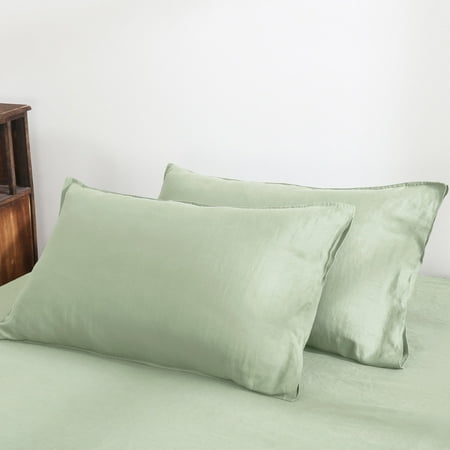 100% Pure French Linen Pillowcases Soft & Breathable Pillow Case Set of 2 - Sage 20x26 Inch