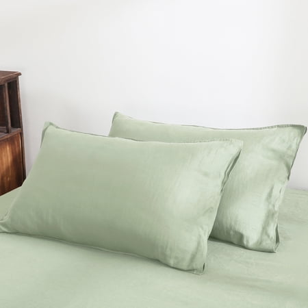 100% Pure French Linen Pillowcases Soft & Breathable Pillow Case Set of 2 - Sage 20x26 Inch