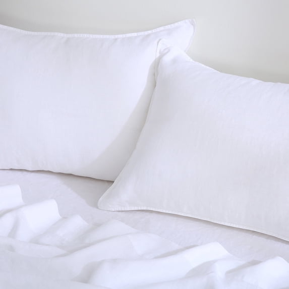 100% Pure French Linen Pillowcases Soft & Breathable Pillow Case Set of 2 - White 20x26 Inch