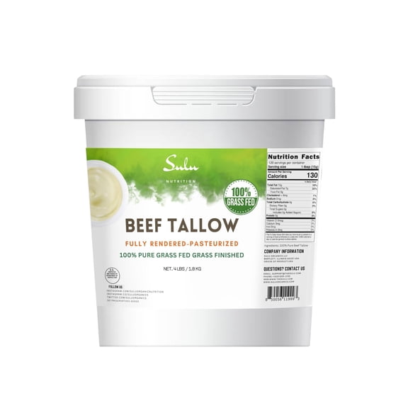 100% Pure Fully Rendered Grass Fed Grass Finished Beef Tallow- (4 lbs)