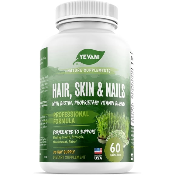 100% Pure Hair, Skin & Nails Vitamins with Biotin Super Blend Beauty Support Formula for Hair Growth, Strong Nails & Radiant Skin Daily Dietary Supplement for Women & Men
