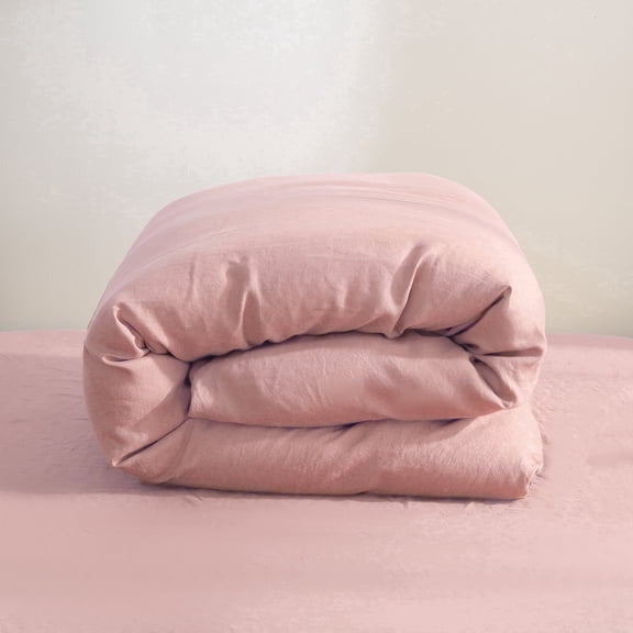 100% Pure Linen Duvet Cover with Button Closure and Corner Ties Soft & Breathable - Pink Full/Queen