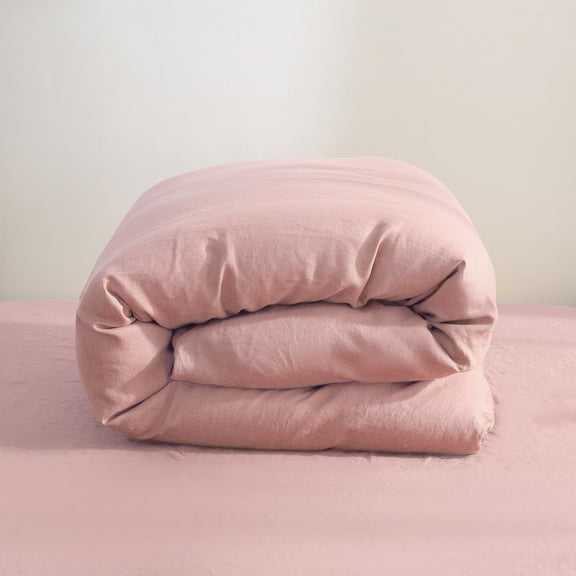 100% Pure Linen Duvet Cover with Button Closure and Corner Ties Soft & Breathable - Pink Full/Queen