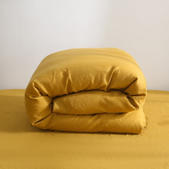 100% Pure Linen Duvet Cover with Button Closure and Corner Ties Soft & Breathable - Yellow Full/Queen