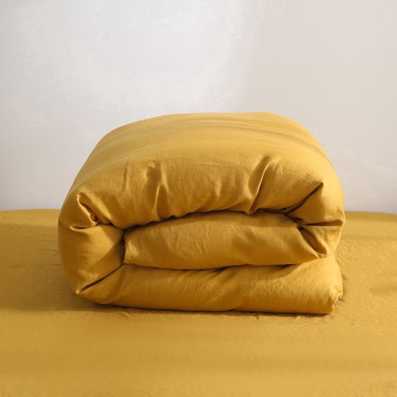 100% Pure Linen Duvet Cover with Button Closure and Corner Ties Soft & Breathable - Yellow King/Cal King