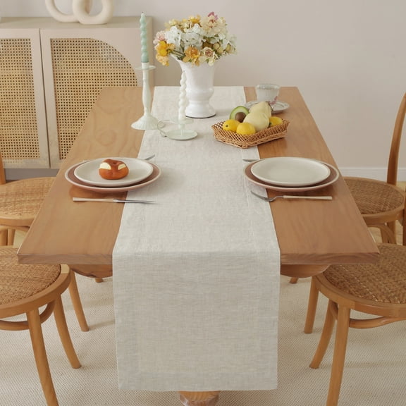 100% Pure Linen Natural Table Runner - 14x132 Inch French Linen Table Decor for Dining, Holidays, Christmas, and Weddings - Natural