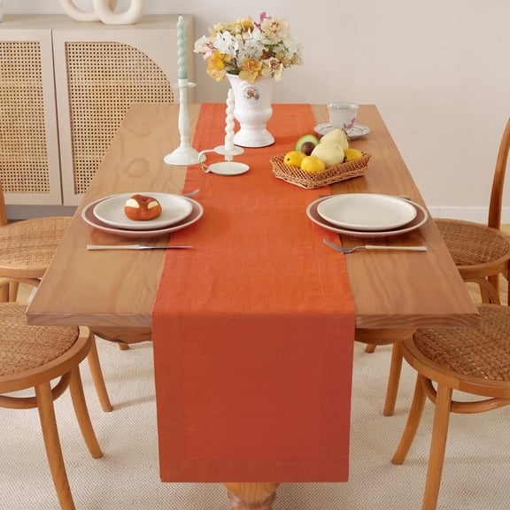 100% Pure Linen Natural Table Runner - 14x90 Inch French Linen Table Decor for Dining, Holidays, Christmas, and Weddings - Caramel