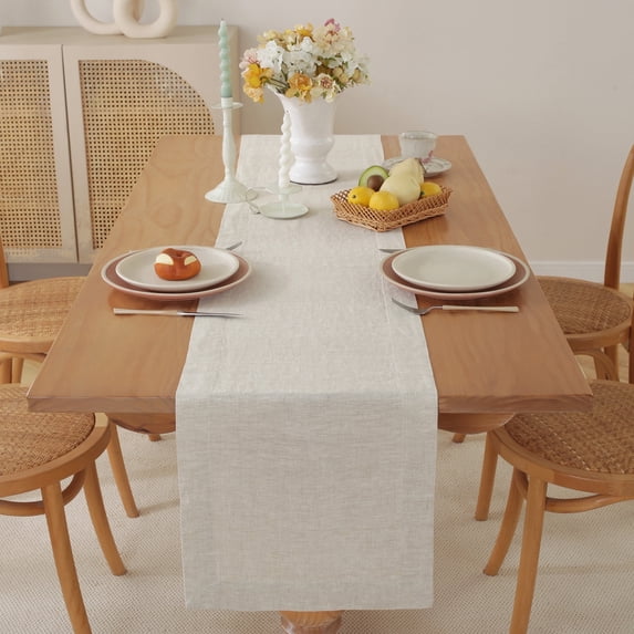 100% Pure Linen Natural Table Runner - 14x90 Inch French Linen Table Decor for Dining, Holidays, Christmas, and Weddings - Natural