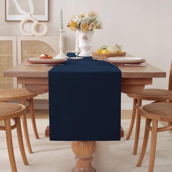 100% Pure Linen Natural Table Runner - 14x90 Inch French Linen Table Decor for Dining, Holidays, Christmas, and Weddings - Navy