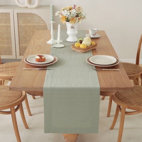 100% Pure Linen Natural Table Runner - 14x90 Inch French Linen Table Decor for Dining, Holidays, Christmas, and Weddings - Sage