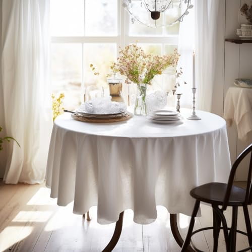 100% Pure Linen Round Tablecloths 70Inch Round Machine Washable Tablecloth for Thanksgiving,Decorative Halloween,Buffet Parties,Picnic,Events,Weddings and Restaurants-White