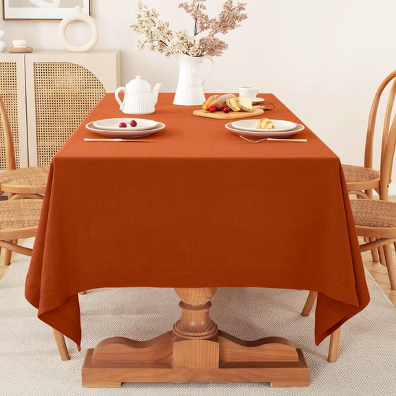 100% Pure Linen Tablecloth, 55x55 Inch Square Table Cover - Caramel