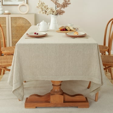 100% Pure Linen Tablecloth, 55x55 Inch Square Table Cover - Natural