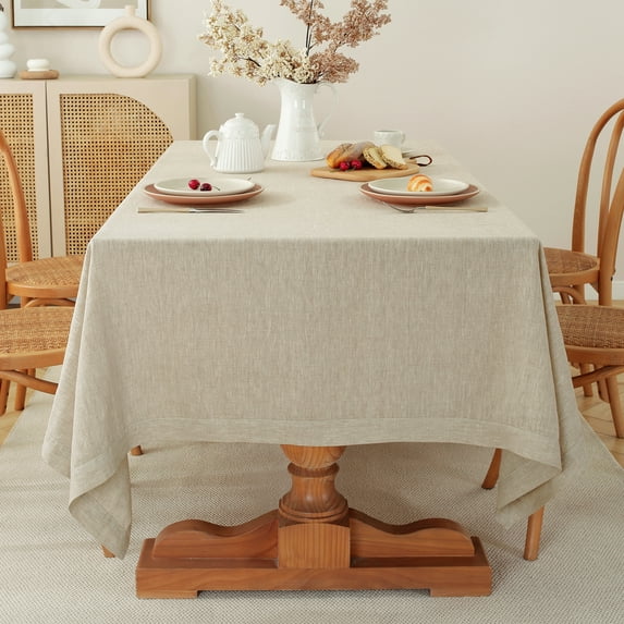 100% Pure Linen Tablecloth, 55x55 Inch Square Table Cover - Natural
