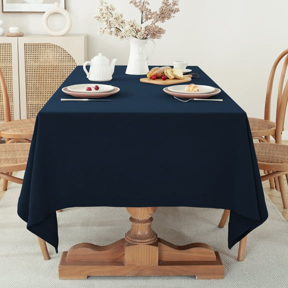 100% Pure Linen Tablecloth, 55x55 Inch Square Table Cover - Navy