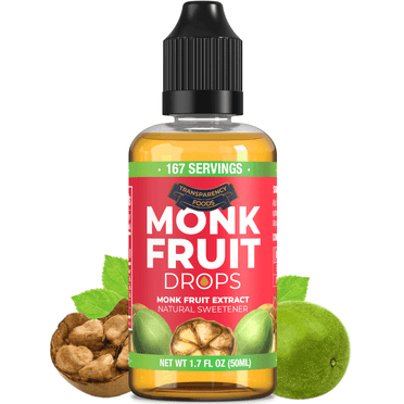 Monk Fruit Extract (6 Drops = 1 Tsp of Sugar) Zero Calories, Non-GMO, No Fillers - Monk Fruit Drops by Transparency Foods NEW FORMULA (1.7oz, 167 Servings)