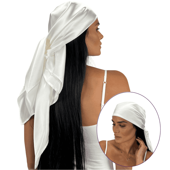 100% Pure Mulberry Silk Head Scarf - 36" Square, 19 Momme, Women's Hair Wrap | Maintains Style, Reduces Frizz, Aids Growth - Ivory