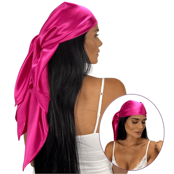 100% Pure Mulberry Silk Head Scarf - 36" Square, 19 Momme, Women's Hair Wrap | Maintains Style, Reduces Frizz, Aids Growth - Magenta