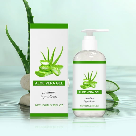 100% Pure Natural Aloe Gel, 3.4oz Organic Aloe Vera Gel with Vitamin C & Proteins, Soothing & Hydrating Aloe Gel for Face, Skin, Hair & Sunburn Relief, Cold Pressed, Vegan, Unscented