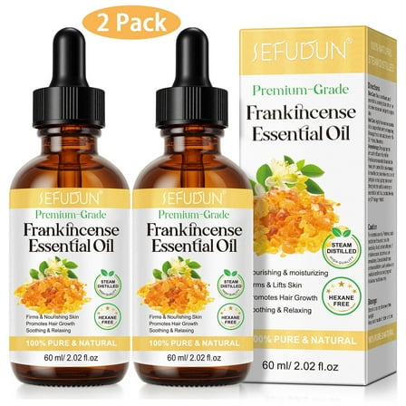 100% Pure & Natural Frankincense Essential Oil, Multipurpose & Versatile Frankincense Oils for Hair,Face,Body & Scars,2-Pack