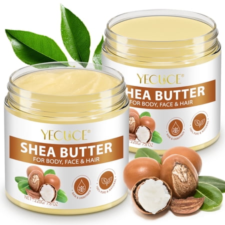 100% Pure & Natural Shea Butter Raw - 2 Pack Skin Moisturiser -Enriched with Various Vitamins,Long-lasting Hydration for Dry Skin,7.8 oz