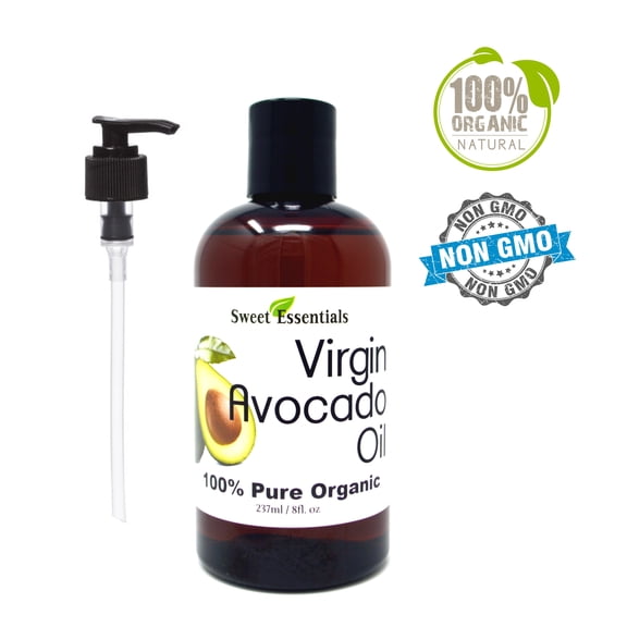100% Pure Organic Cold-Pressed Unrefined / Virgin Avocado Oil - 8oz - FREE Pump included | NON-GMO | Green In Color