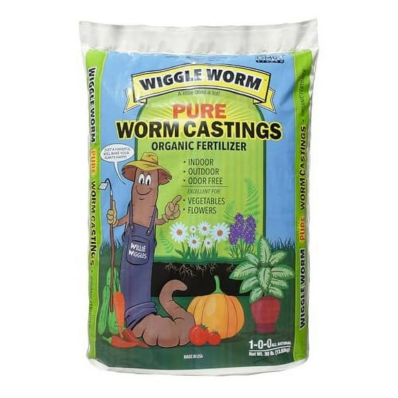 100% Pure Organic Worm Castings Fertilizer, 30-Pounds - Improves Soil Fertility and Aeration for Houseplants, Vegetables, Gardens, and More – OMRI-Listed and Mineral-Dense