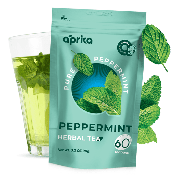 100% Pure Peppermint Tea - Only Mint Leaves without Stems, Peppermint Tea Bags, Caffeine-Free Peppermint Tea Bags, 60 count, by Aprika Life
