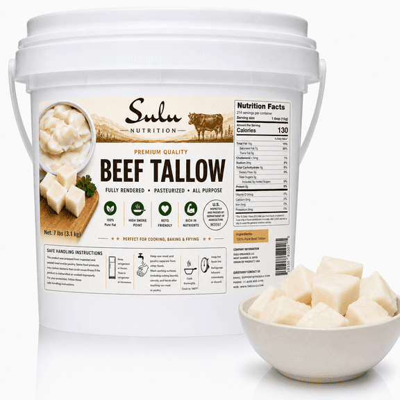 100% Pure Rendered NON GMO Beef Tallow-Food Grade- 7LBS-Keto-Paleo