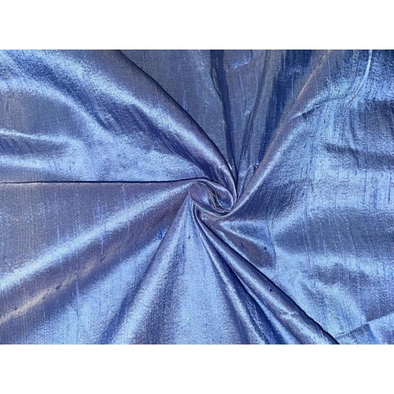 100% Pure SILK Dupioni FABRIC ivory x blue color 44" wide with slubs MM82[5]