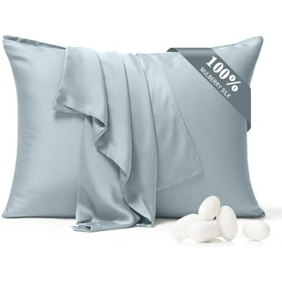 100% Pure Silk Pillowcase 2 Pack for Hair and Skin, Both Sides 23 Momme Grade 6A+ Mulberry Silk Pillowcases with Hidden Zipper, Soft&Smooth Cooling Pillow Cases (Ash Blue, Standard 20x26)