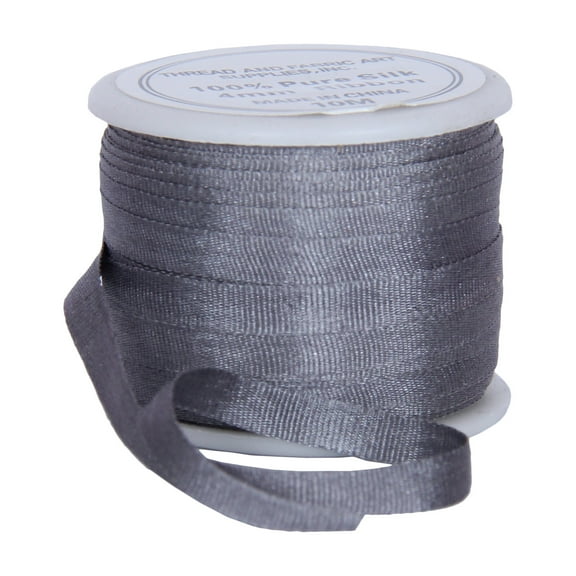 100% Pure Silk Ribbon by Threadart - 4mm Grey - No. 704 - 3 Sizes - 50 Colors Available