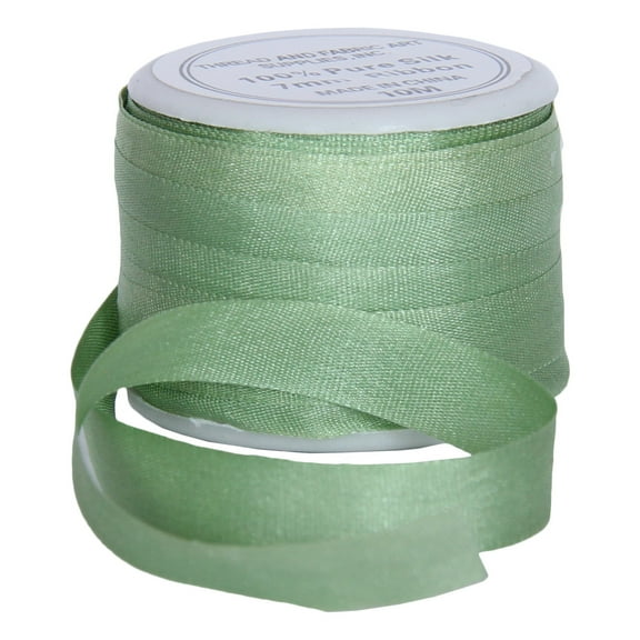 100% Pure Silk Ribbon by Threadart - 7mm Nile Green - No. 240 - 3 Sizes - 50 Colors Available