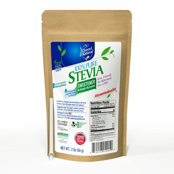 BSL BsweetBnatural Stevia Leaf Extract Powder, Natural Sweetener, 2 oz, Keto-Friendly, 2098 Servings