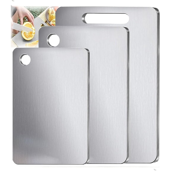 100% Pure Titanium Cutting Board Set of 3, Food-Grade Boards for Kitchen Dishwasher Safe, Double-Sided Metal Charcuterie Chopping Mat Meat, Cheese & Fruit (M+L+XL)
